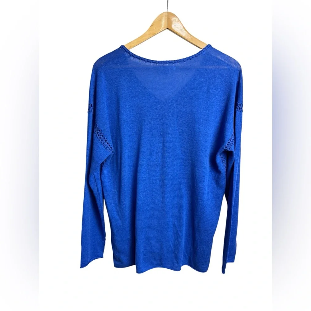 Johnny Was THE LIGHTWEIGHT CLASSIC WHIPSTITCH PULLOVER Silk/ Linen Electric Blue - Picture 8 of 13